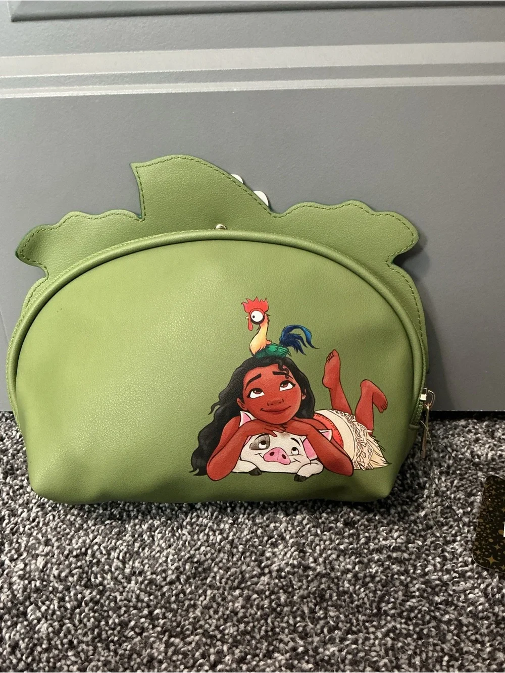 Disney Moana Green Floral Character Cosmetic Bag with Pink Flowers